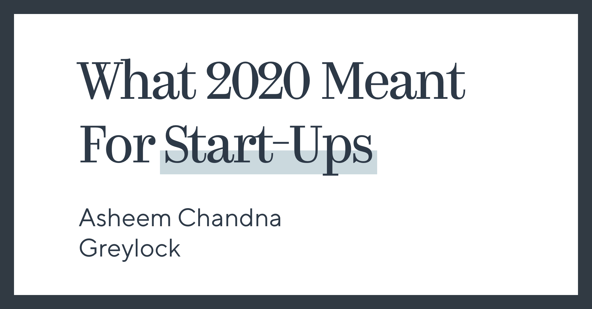 What 2020 Meant For Start-Ups