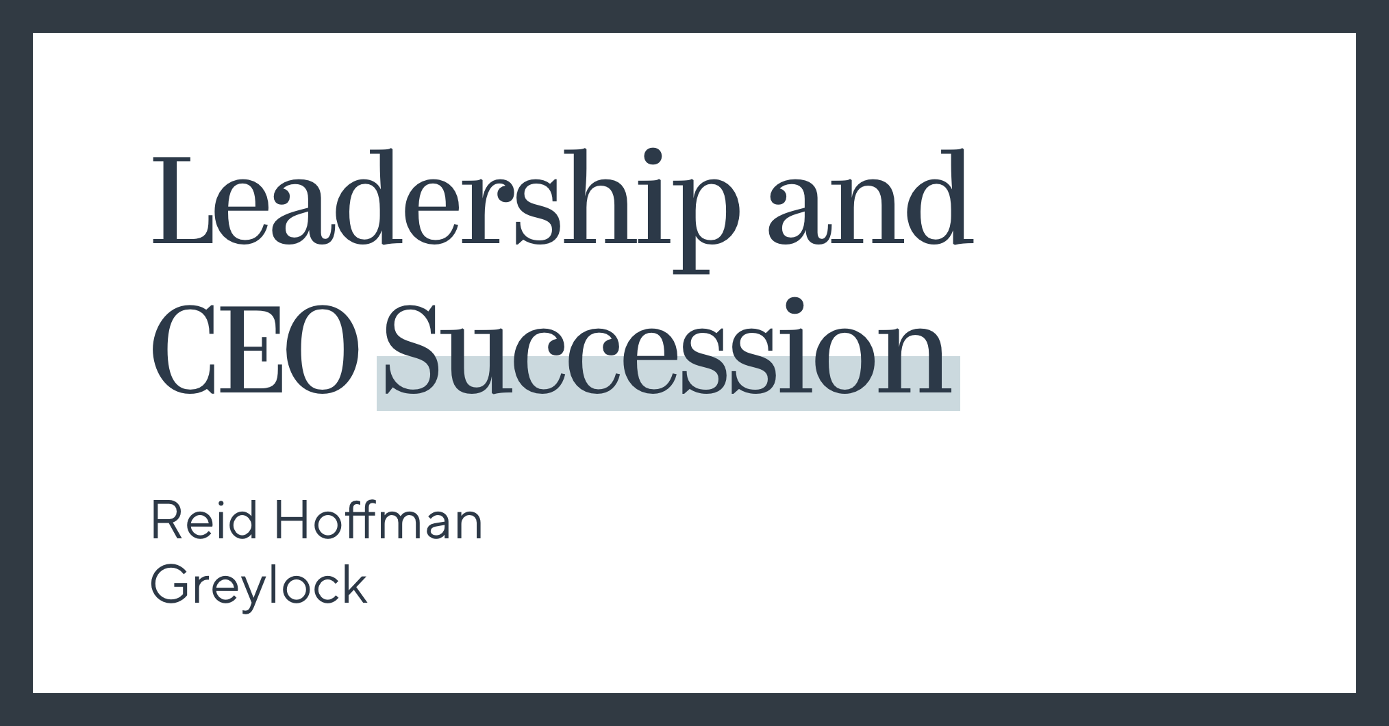Leadership and CEO Succession